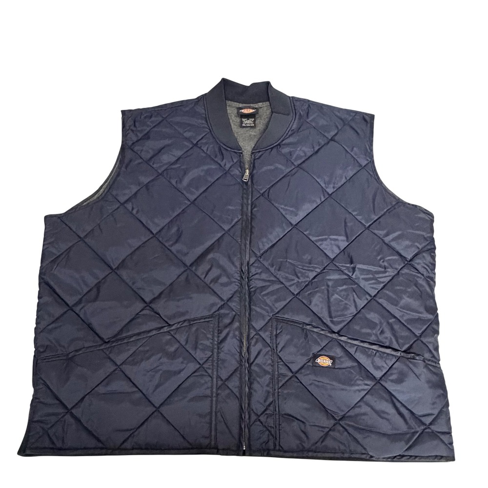 Dickies Mens 3XL Navy Blue Diamond Quilted Nylon Workwear Vest Full Zip Utility